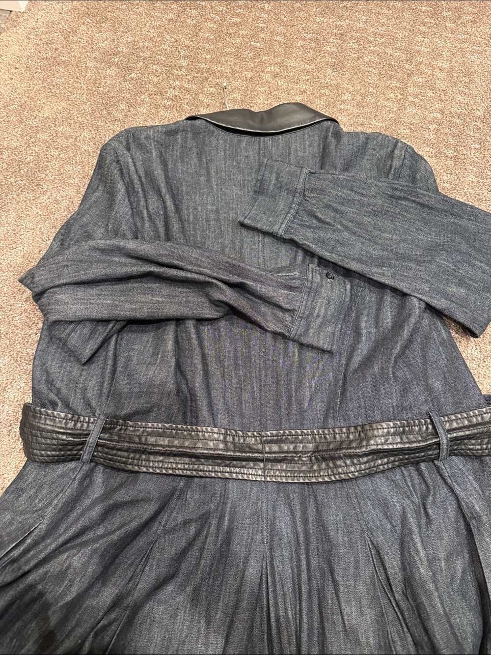 Lauren Ralph Lauren Dark Blue Denim Trench with Leather-Trim Belt - Picture 6 of 9